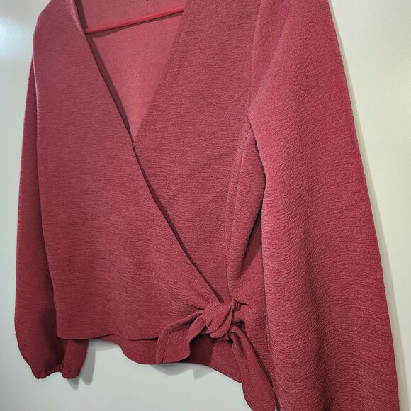 Madewell Texture & Thread Crepe Wrap Top Women’s Red Long Sleeve Tie Front S - Picture 3 of 9